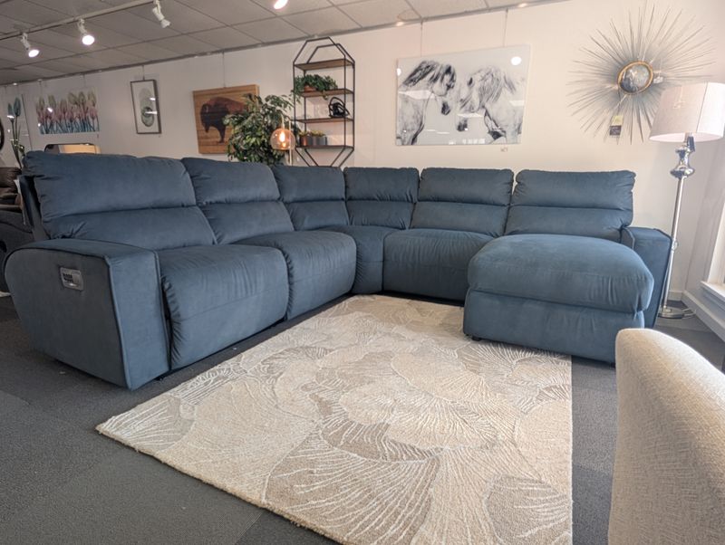 Maddox 5 Piece Power Reclining Sectional With Headrest and Lumbar - i-Weekend Ocean Fabric
