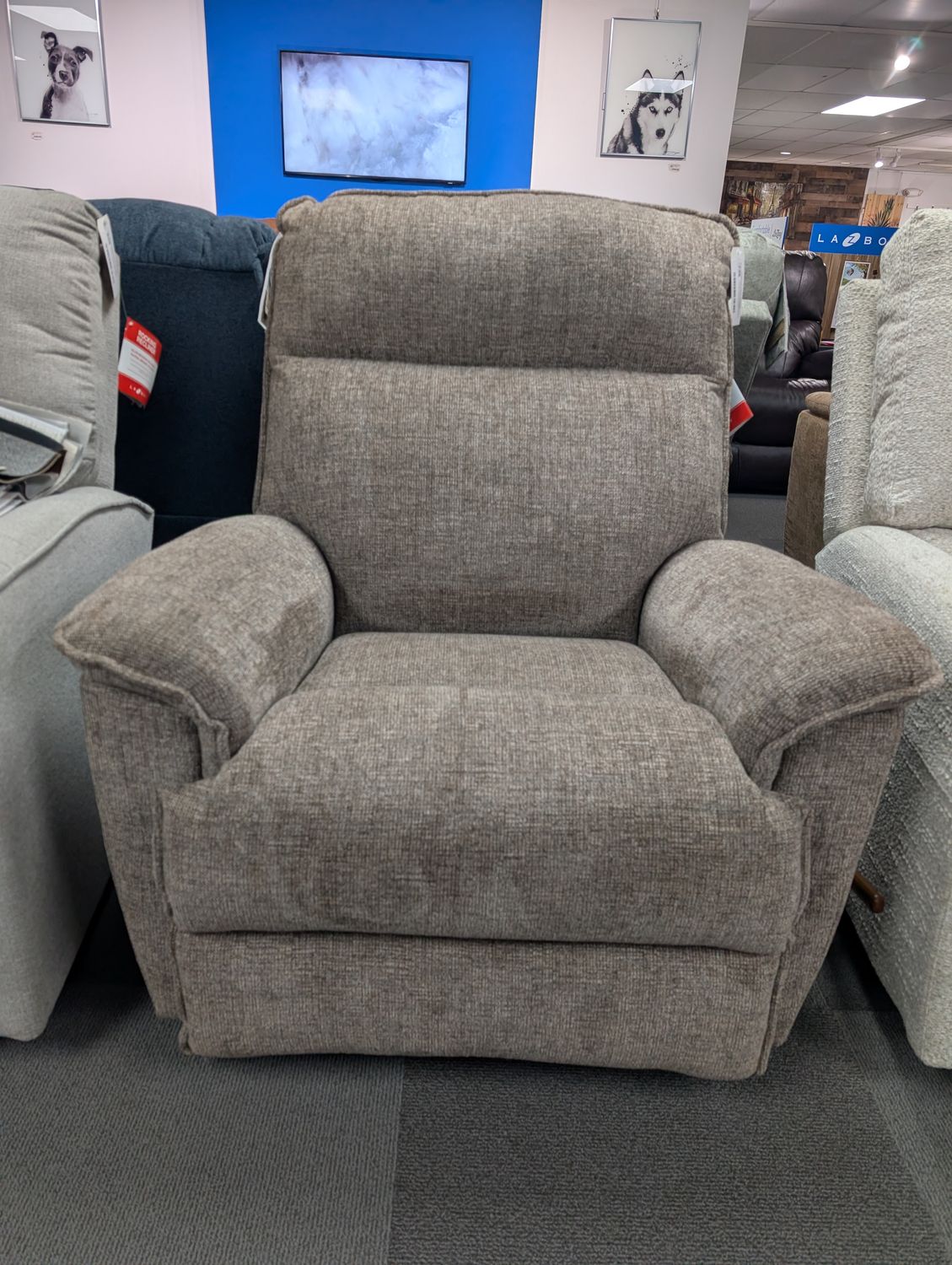 Jay Power Rocking Recliner With Headrest - Donegal Mushroom Fabric