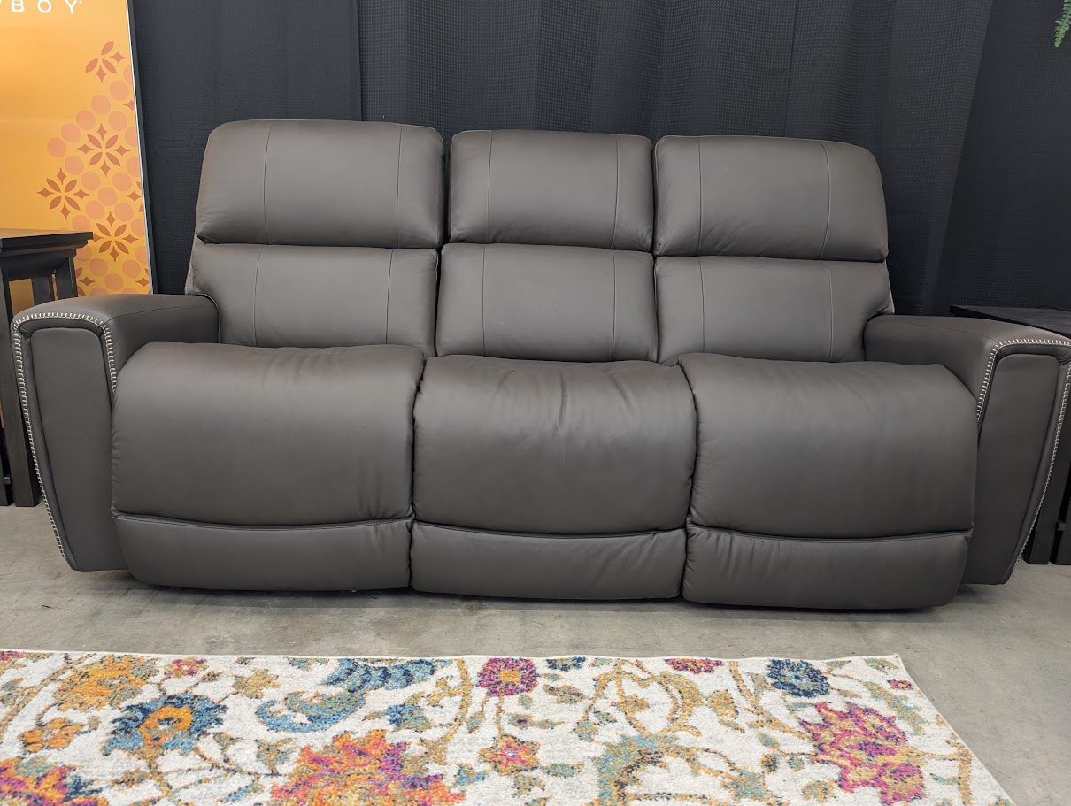 Apollo Power Reclining Sofa w/ Headrest Salvo Slate Leather