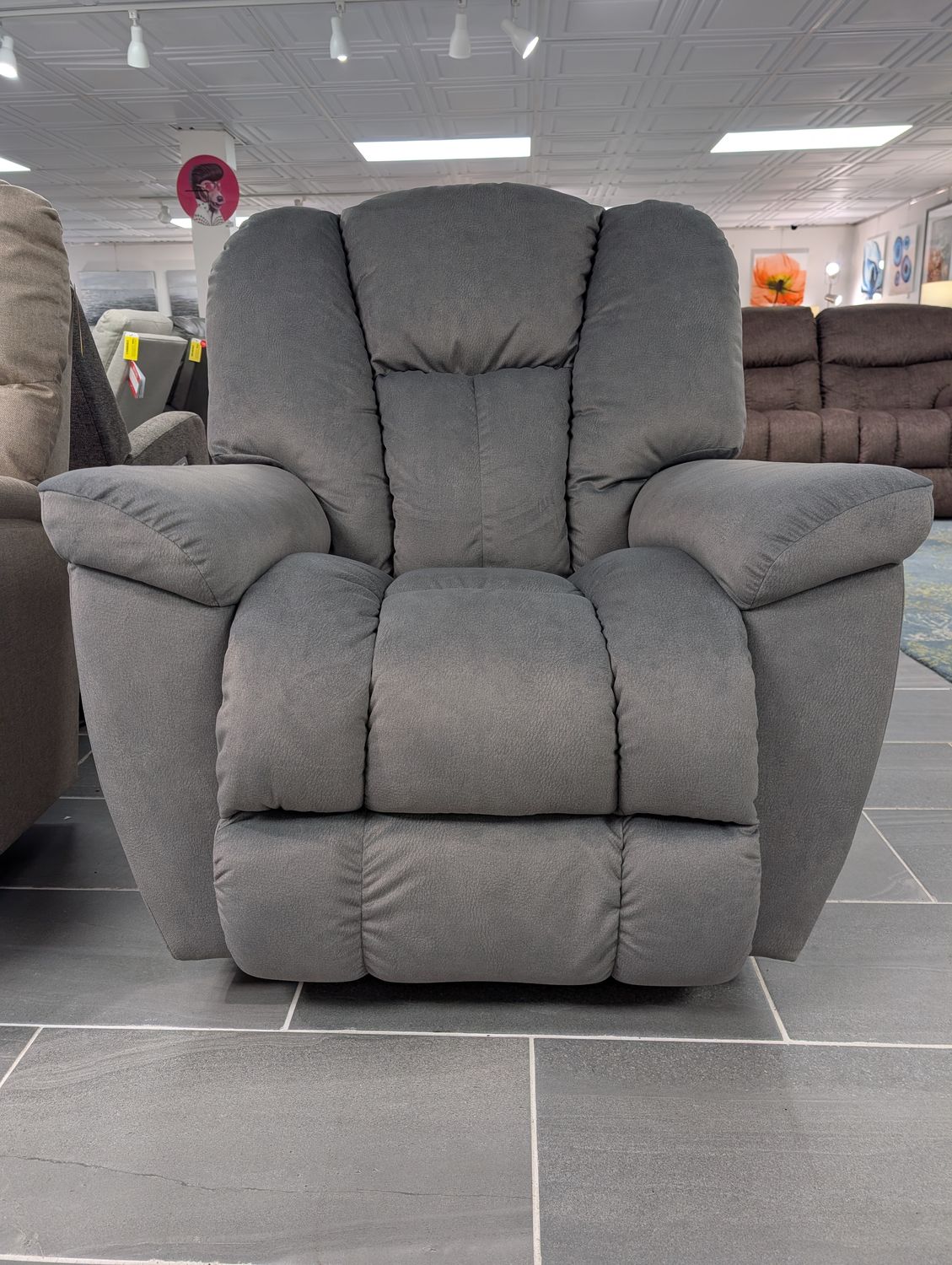 Maverick Rocking Recliner Black Arc, Contour Cushion - i-Kudos Lead Fabric