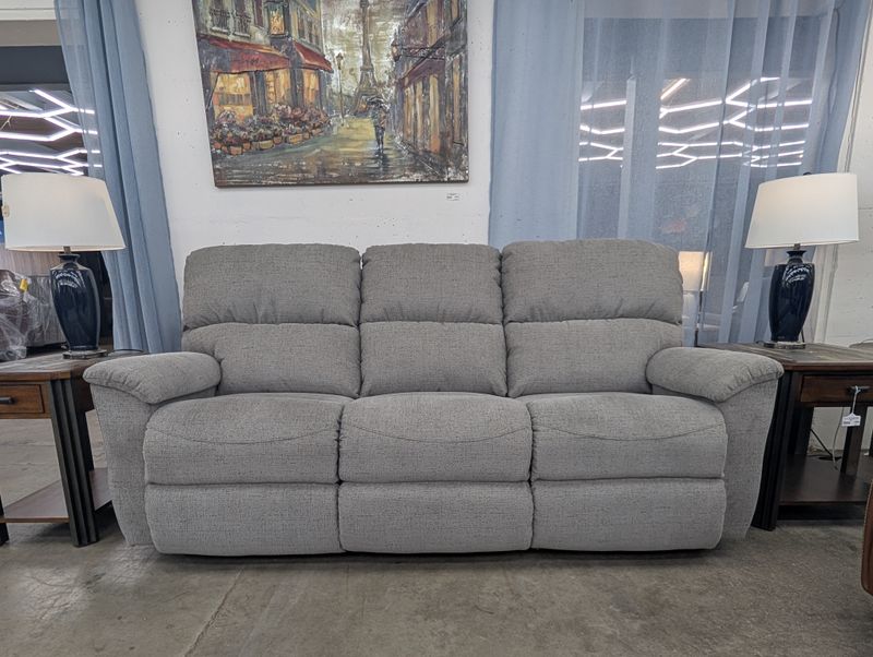 Brooks Power Reclining Sofa With Headrest Contour Cushion - i-George Grey Fabric
