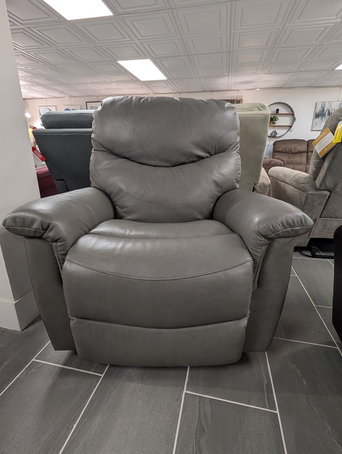James Power Rocking Recliner With Headrest, Lumbar Contour Cushion - Sidekick Grey Leather FD