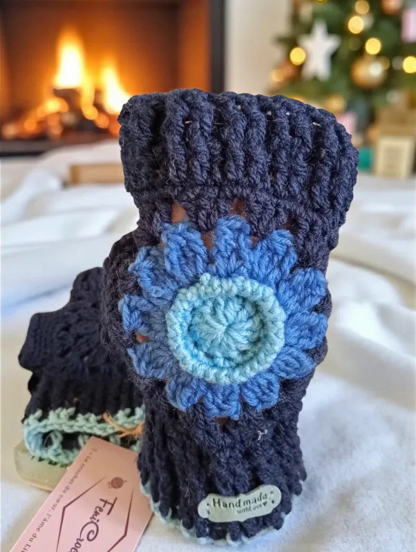 Mitaines en crochet Blue Flower