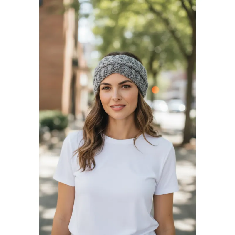 Bandeau Au Crochet Avec Torsades En Laine