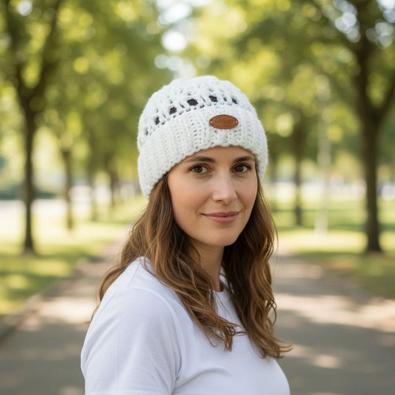 Bonnet Blanc de Neige crocheté à la main