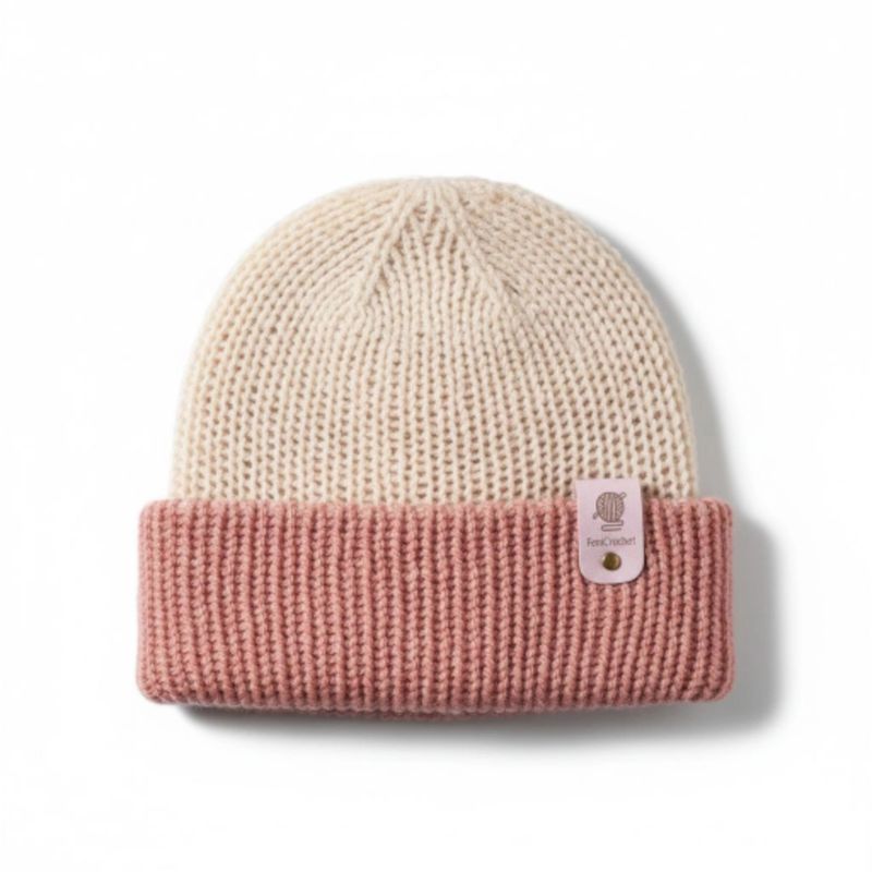 Bonnet double face gris et rose Tricot