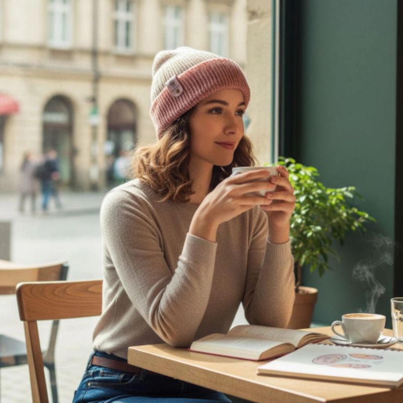 Bonnet double face gris et rose Tricot