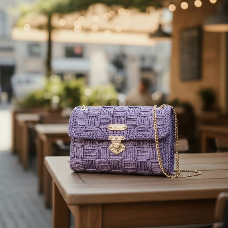 Sac à main parme en canvas brillant – Fait main