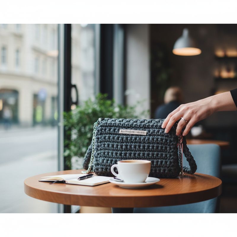 Sac à main fait main en crochet gris avec chaîne argentée