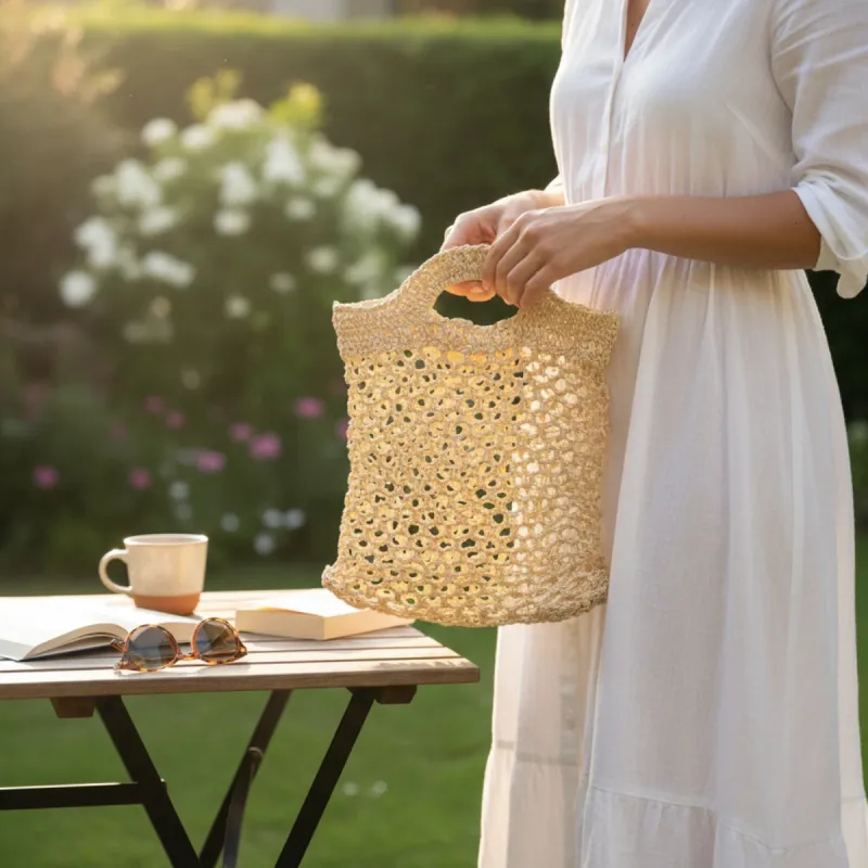 Sac cabas en raphia crocheté à la main