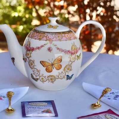 Teapot - Pink Blush Floral Garland Meadow Monarch Butterflies