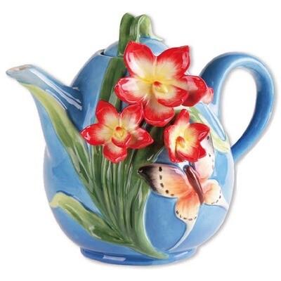 Blue Sky Clayworks - Dogwood Teapot (Red Flowers)