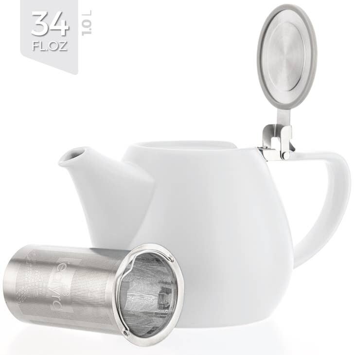 TEALYRA / LUXBE - Jove White Porcelain Teapot With Infuser 34oz