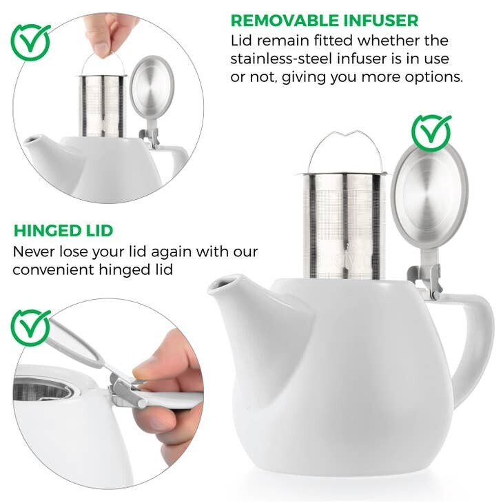 TEALYRA / LUXBE - Jove White Porcelain Teapot With Infuser 34oz