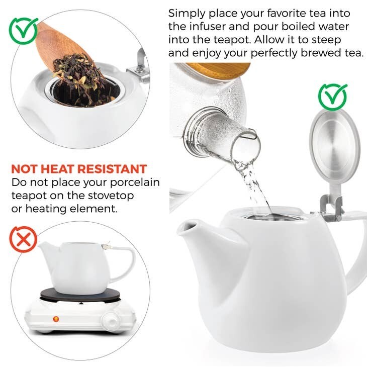 TEALYRA / LUXBE - Jove White Porcelain Teapot With Infuser 34oz