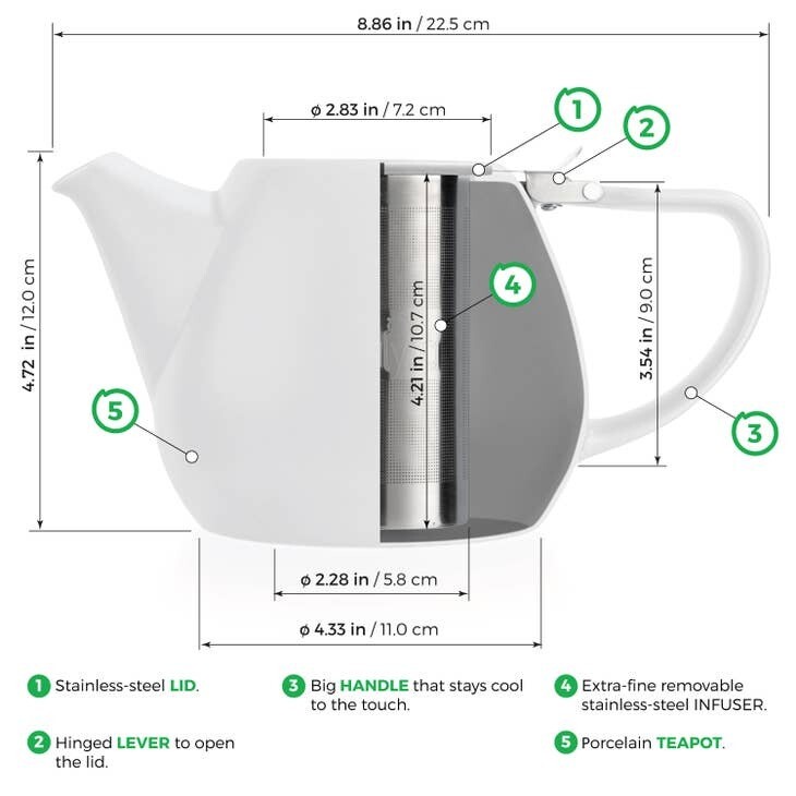 TEALYRA / LUXBE - Jove White Porcelain Teapot With Infuser 34oz