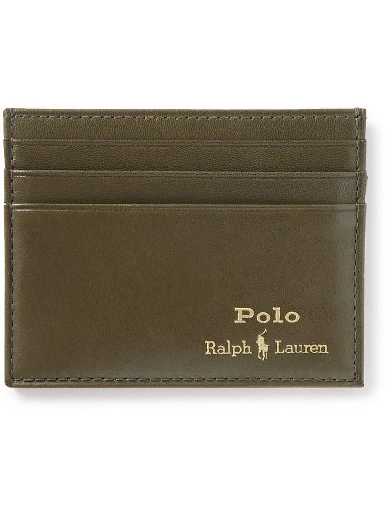 Polo Ralph Lauren Olive Green Logo-Print Leather Cardholder