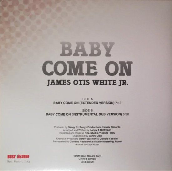 James otis white Jr. - Baby come on - 12"reissue
