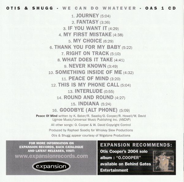 Otis &amp; Shugg – We Can Do Whatever - cd