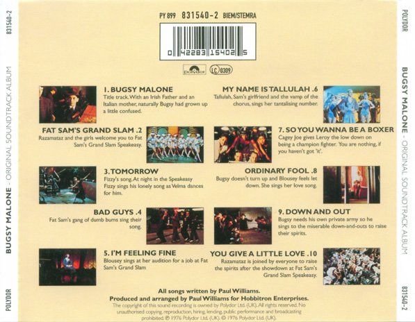 Paul Williams – Bugsy Malone (Original Soundtrack Album) - cd