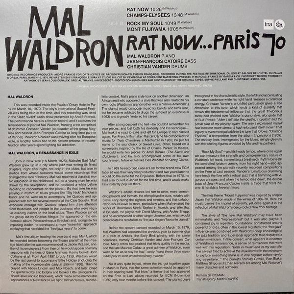 Mal Waldron, Mal Waldron Trio – Rat Now... Paris 70' -  lp