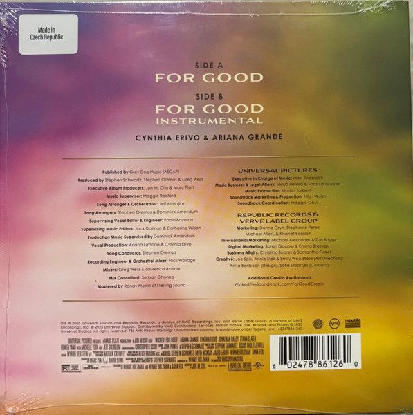 Cynthia Erivo &amp; Ariana Grande – For Good - 7"