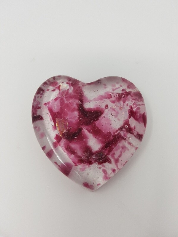 CRANBERRY GLASS HEARTS PAPERWEIGHT