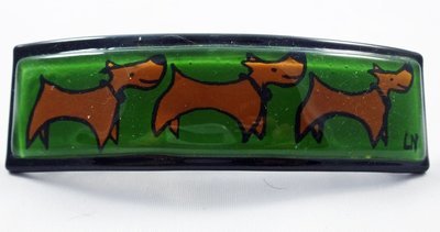 3 Brown Dogs on Green Barrette
