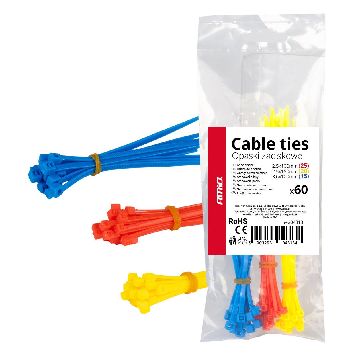 Colliers de serrage en plastique multicolore set de 60 pcs