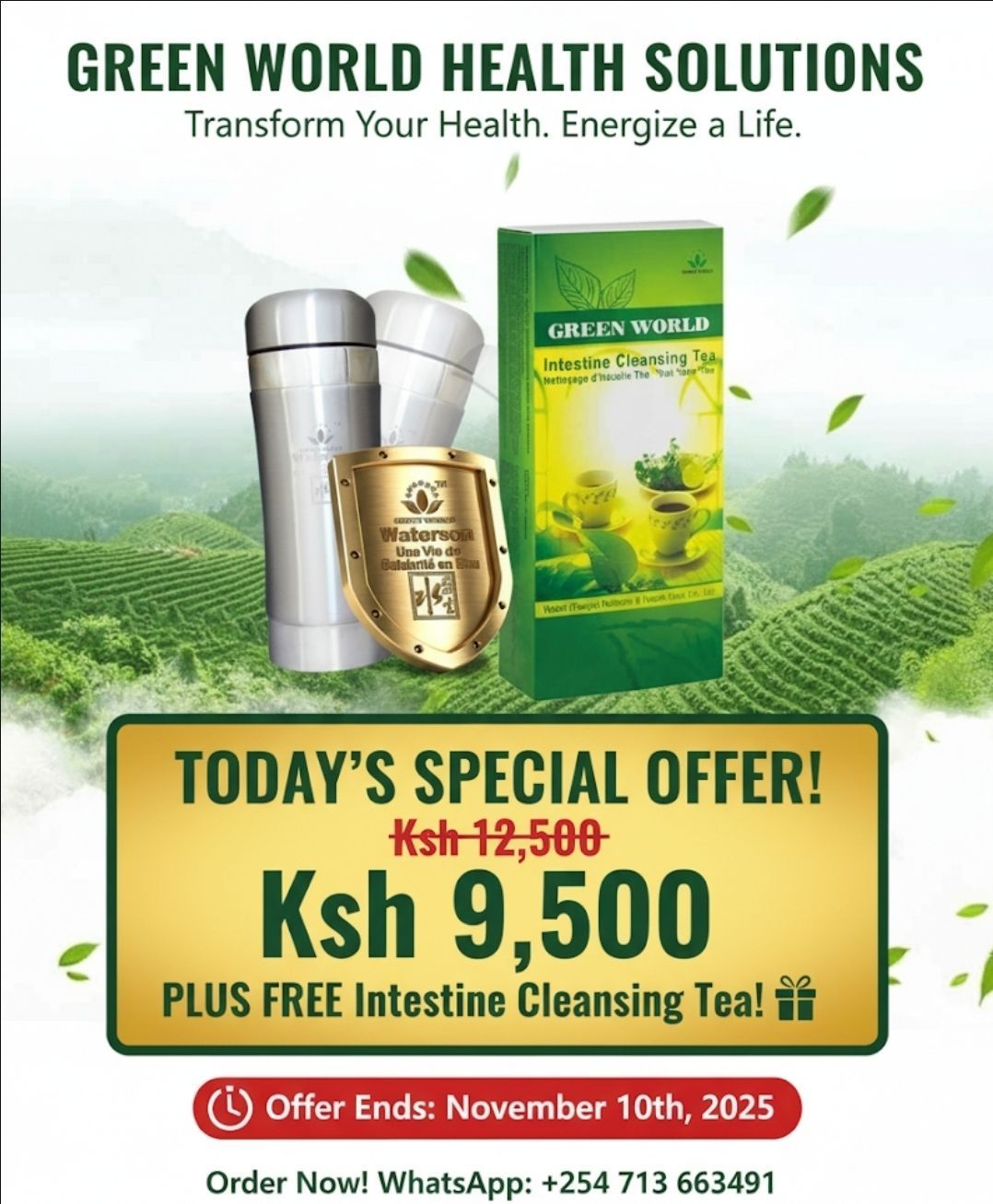 Ultimate Wellness Bundle :Green world tourmaline flask+FREE Incleansing Tea! Ultimate Wellness Bundle :Green world tourmaline flask+FREE Incleansing Tea!