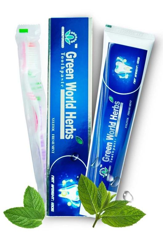 Green World Herbs Toothpaste: All in One Total Dental Care(120 g per tube ) and free 1 tooth brush inside)