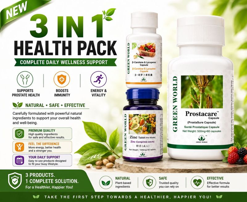 Green World 3 In I Combo For Prostrate Enlargement BPH - Prostatitis And Prostate Cancer