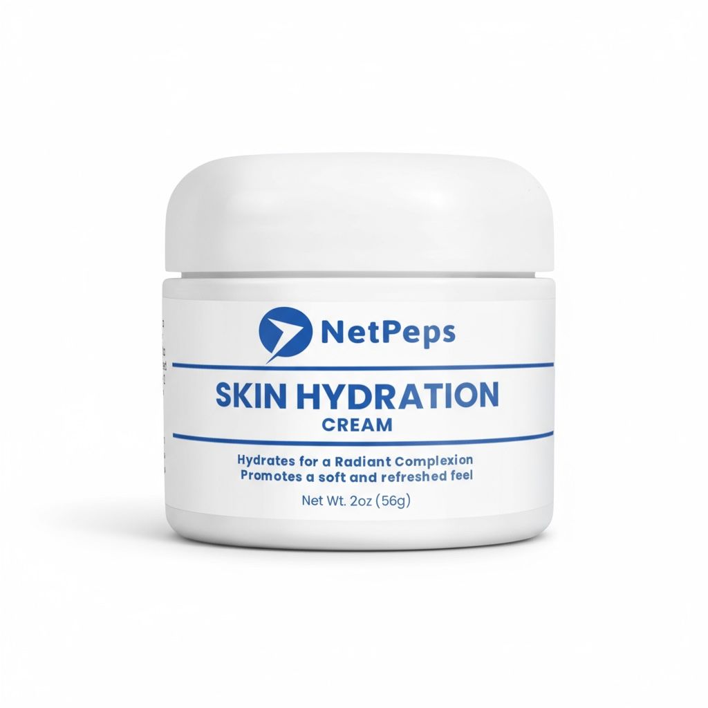 NetPeps Skin Hydration Cream 2oz white jar with blue logo and text.