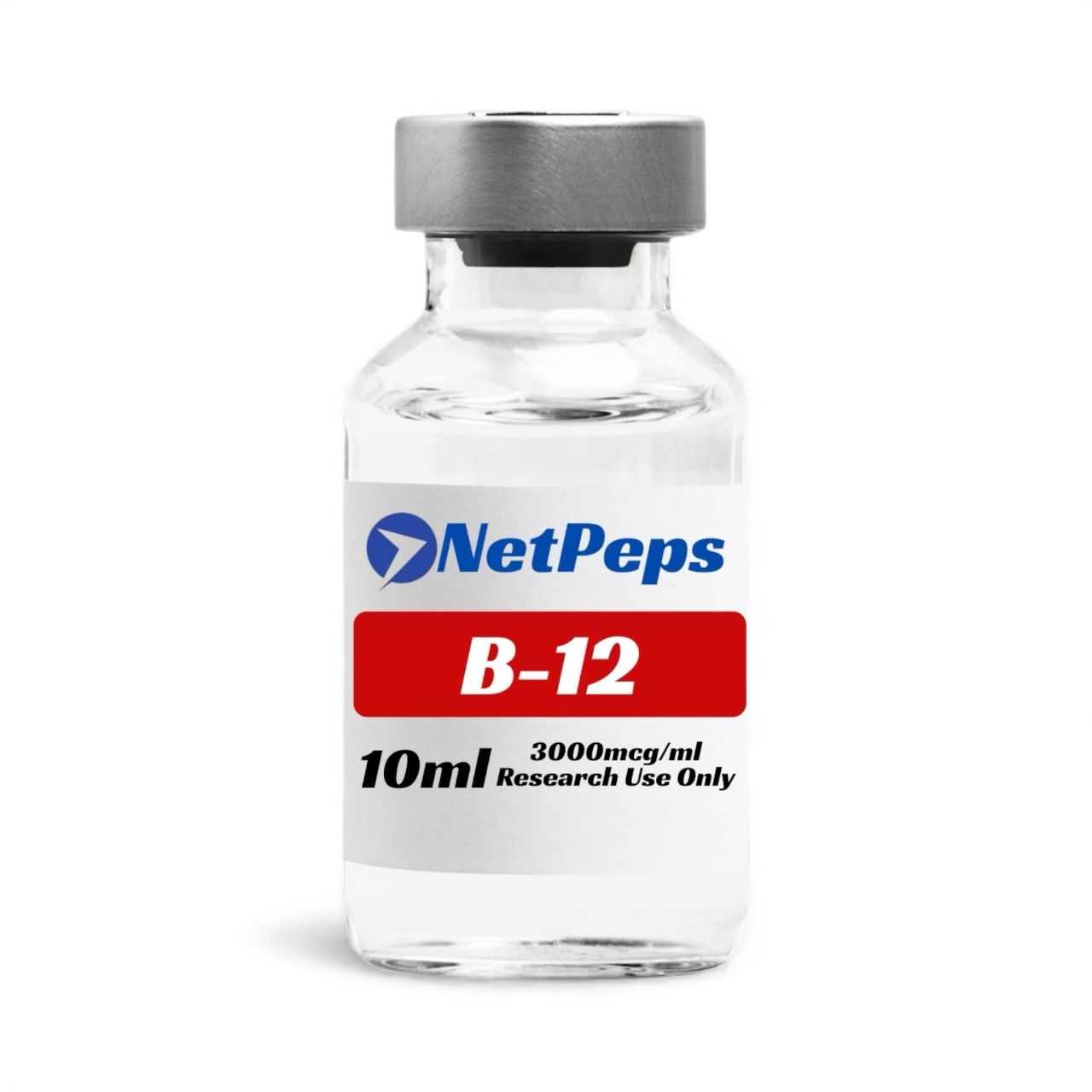 NetPeps B-12 10ml vial 3000mcg/ml research chemical clear liquid grey cap.