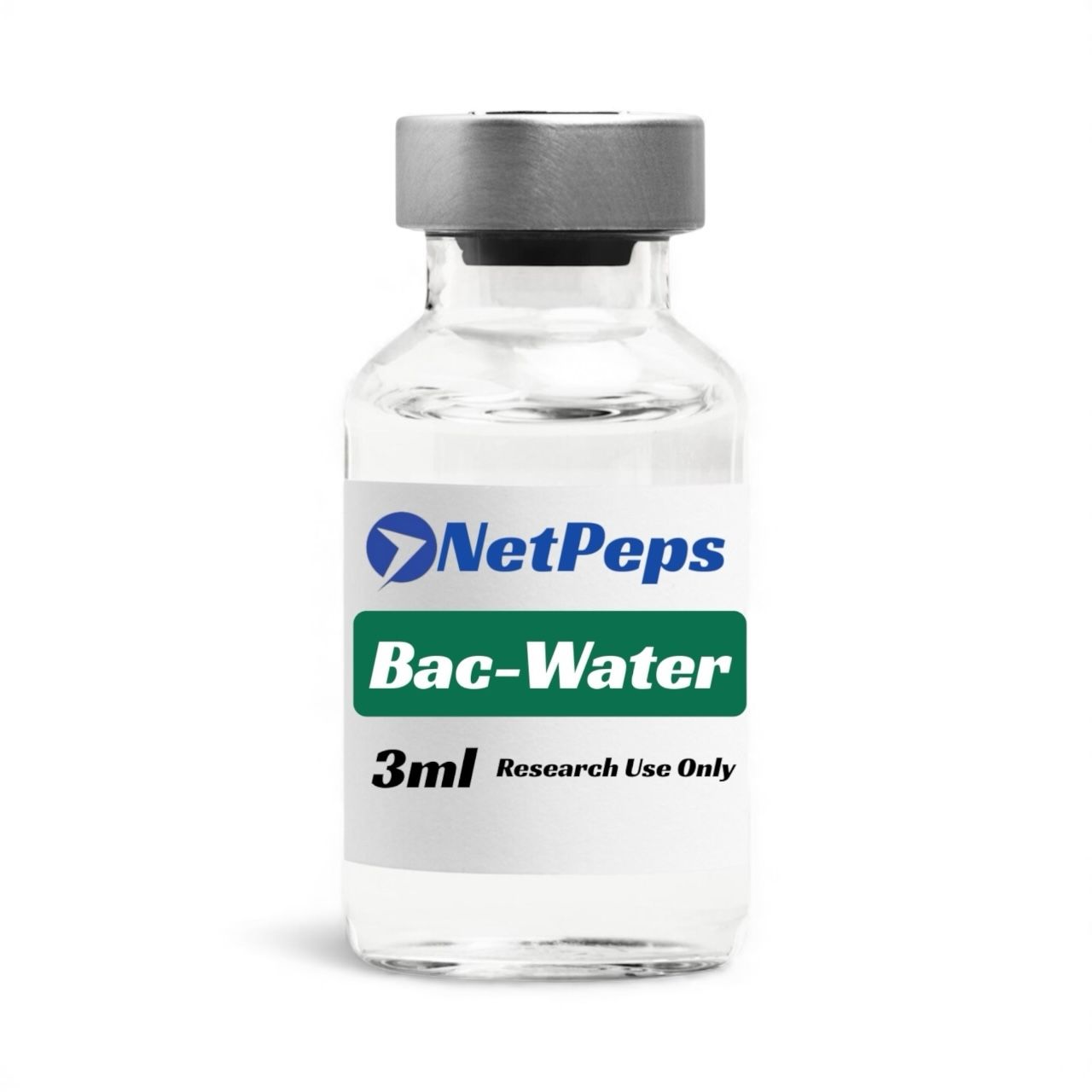 Bac-Water 3ml vial by NetPeps, sterile sealed, research use only.