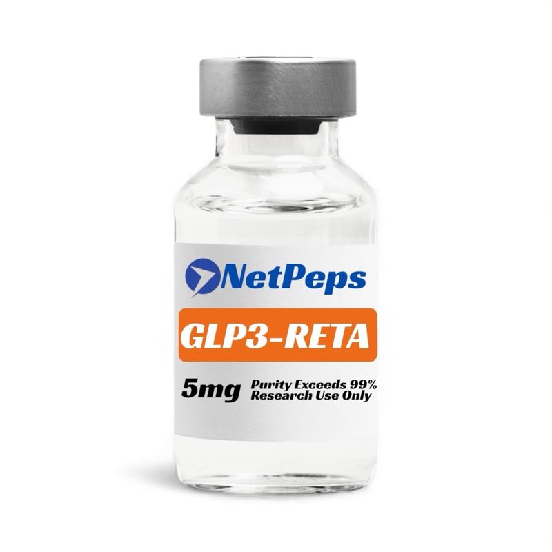 NetPeps GLP3 RETA vial 5mg, purity exceeds 99%, research use only.