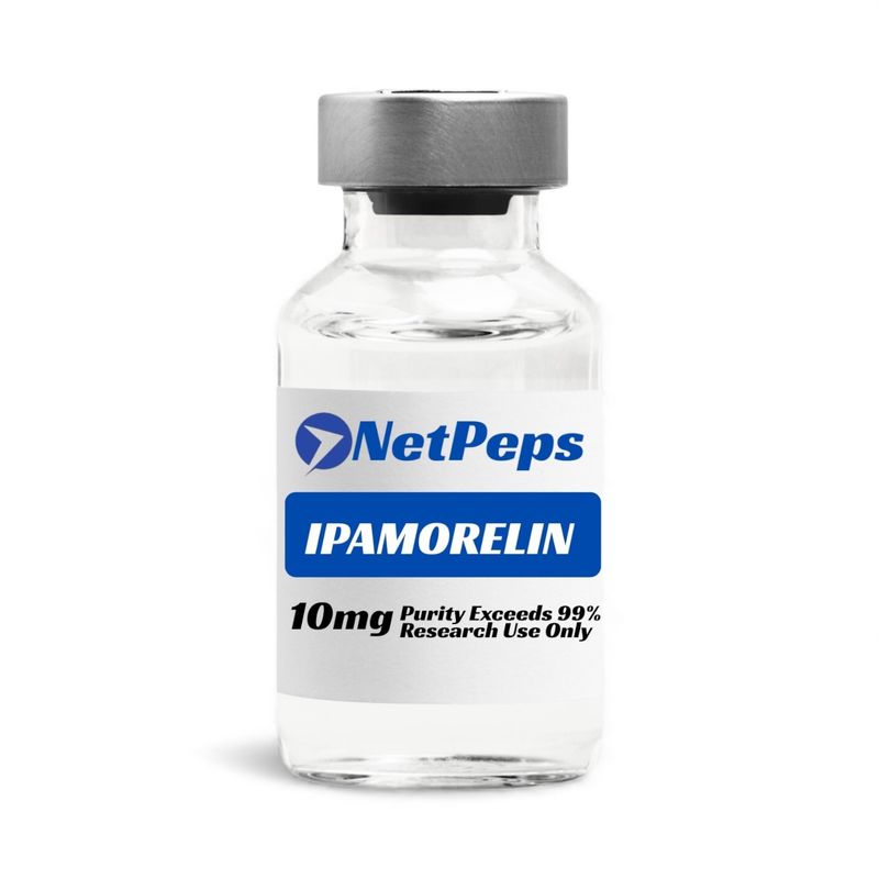 NetPeps Ipamorelin 10mg vial, purity exceeds 99%, research use only.