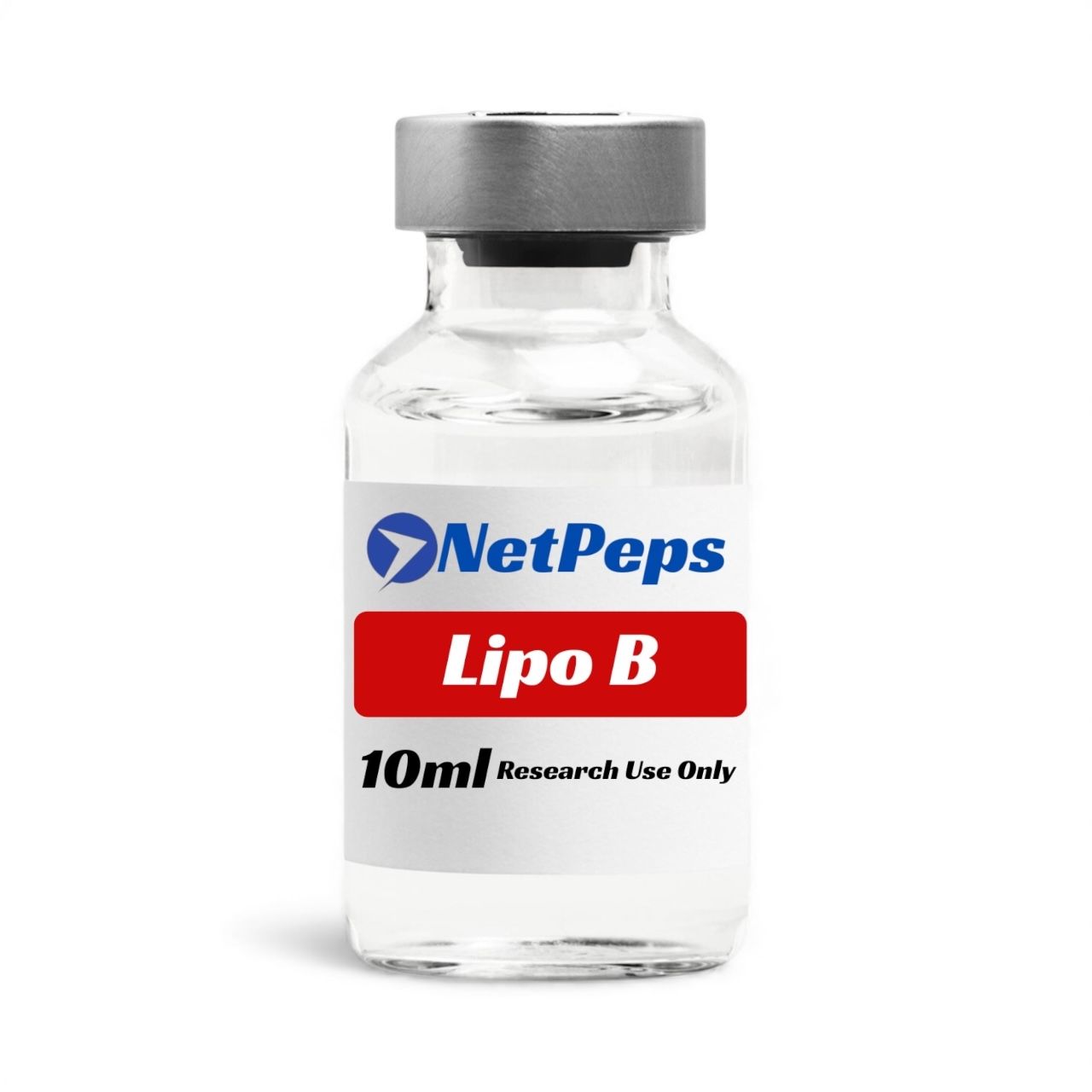 NetPeps Lipo B 10ml clear vial with silver cap and red label.