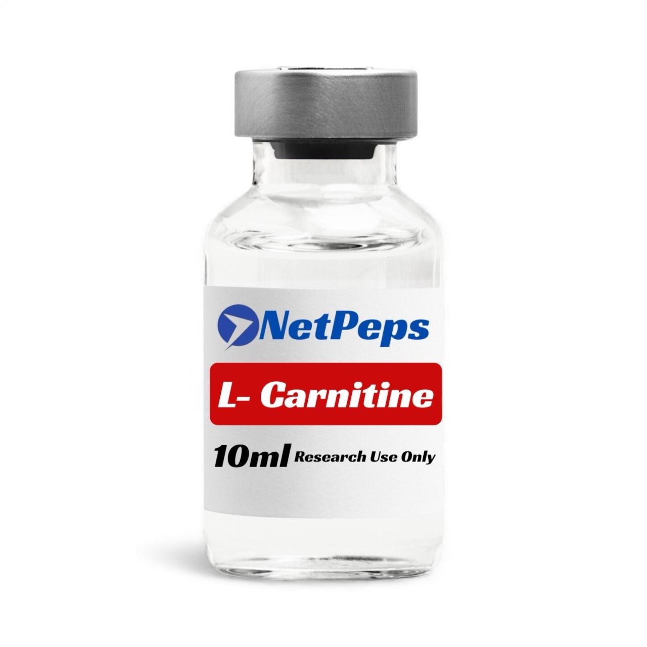 NetPeps L-Carnitine 10ml research vial with grey cap and white label featuring blue and red text.