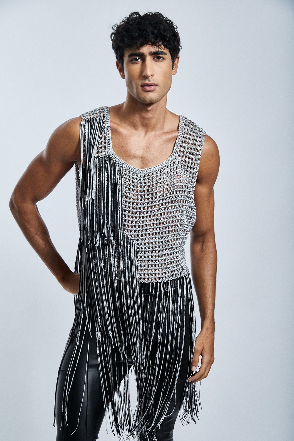 Long Crochet Tank Top with Fringes