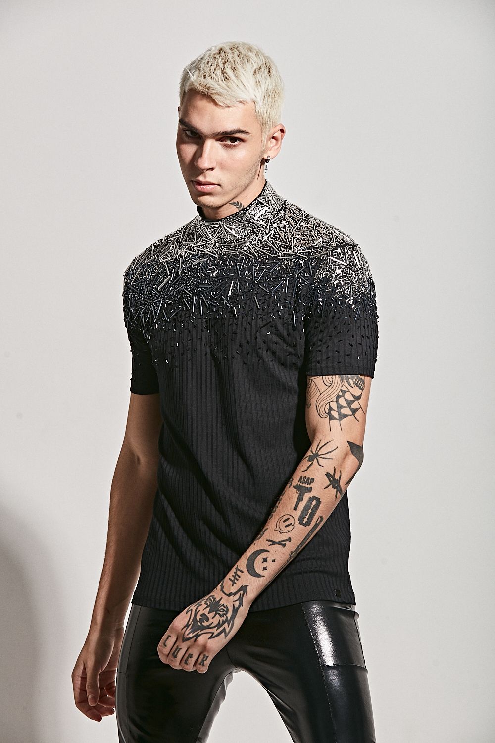 Ribbed Embroidered with Gradient Glass Beads