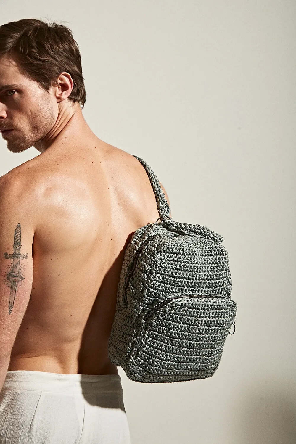 Gray Crochet Backpack