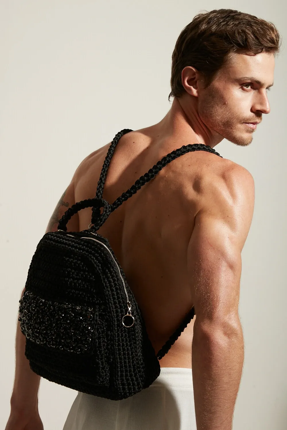 Crochet Backpack Embroidered with Crystals