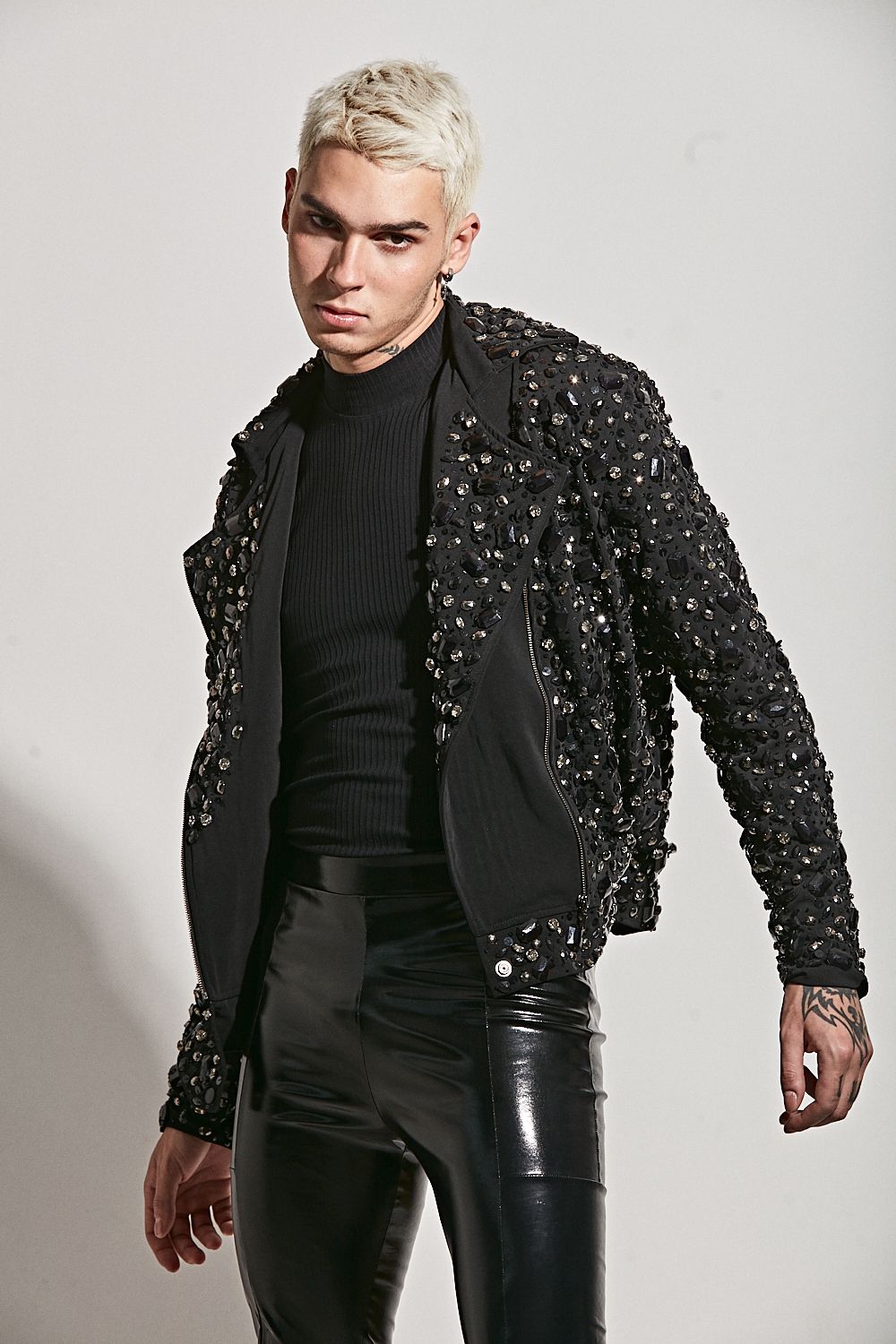 Crystal Embroidered Biker Jacket