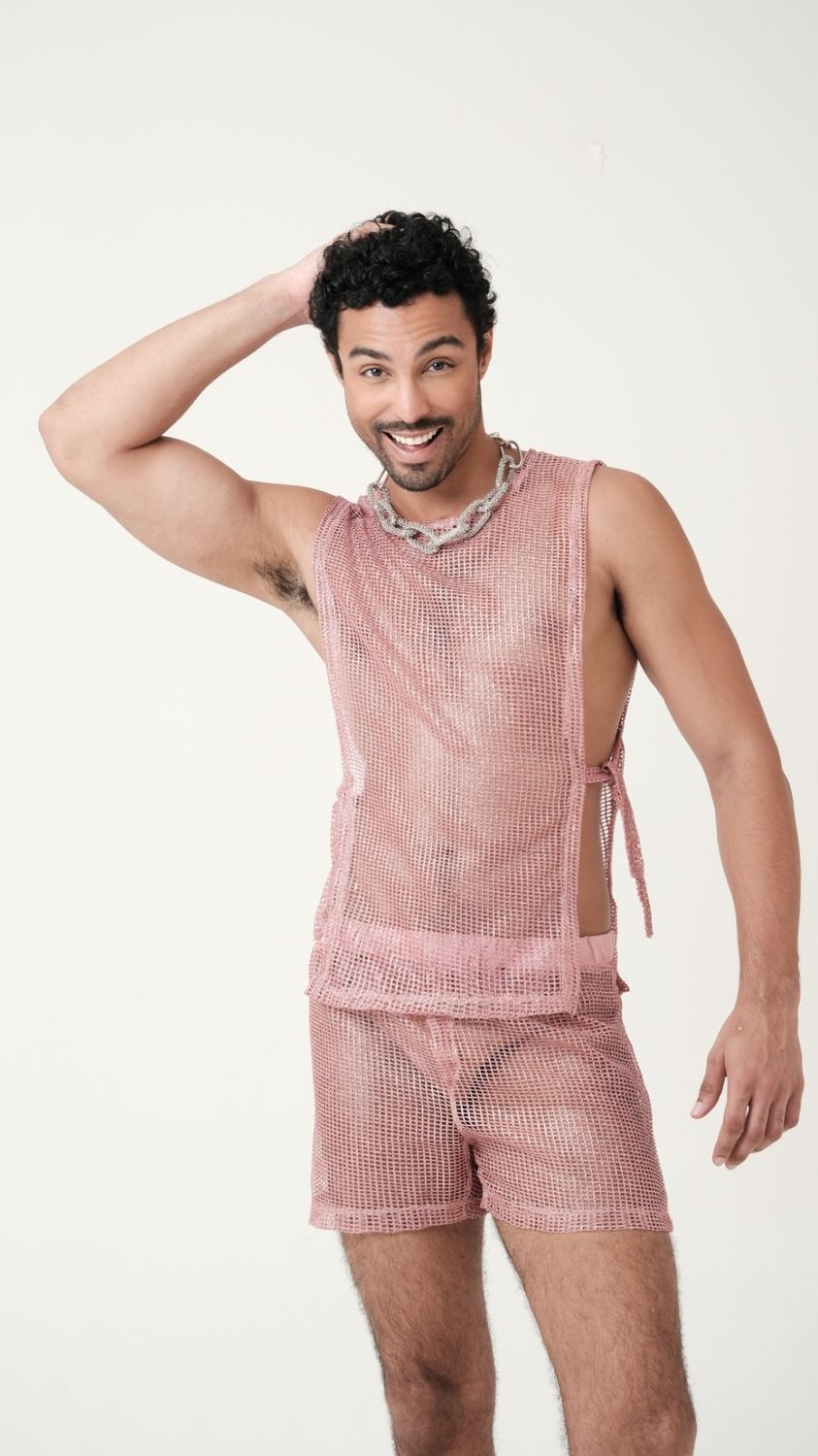 Side-Slit Glitter Mesh Tank Top