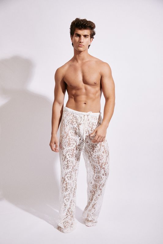 Soutache Lace Wide-Leg Pants