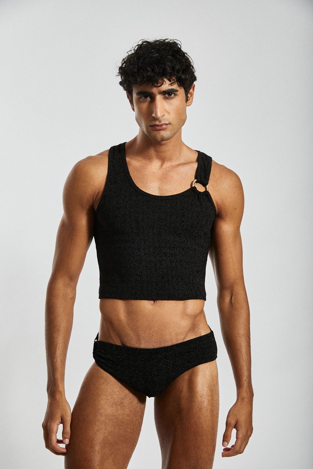 Hélios Noir Tank – Black Lurex with Metal Ring