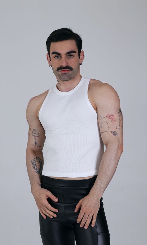 Cropped Tank Top in Ribbed Cotton