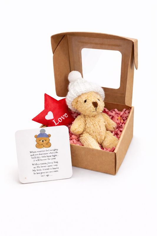 Mini Worry Bear ( White Hat)