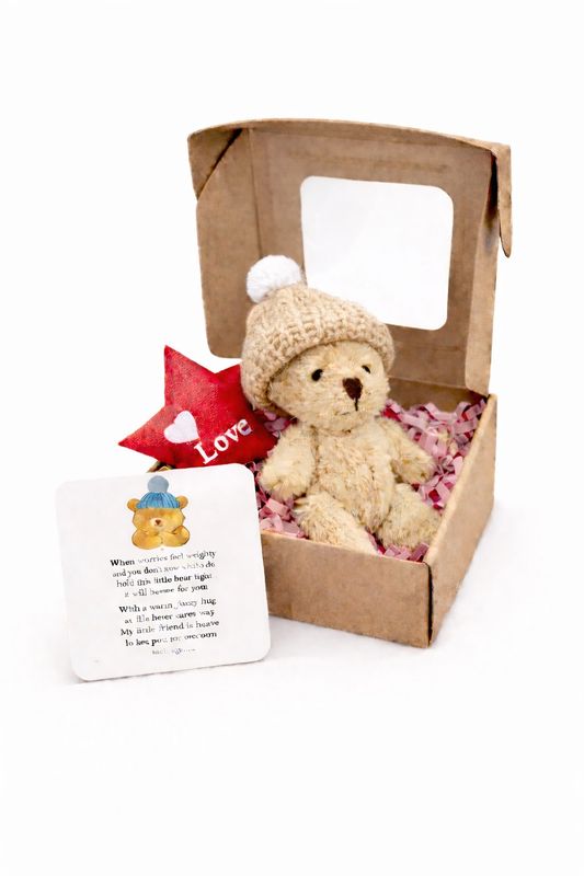 Brown  Worry Bear Hand Crafted  Pocket Bear  Mini in a box